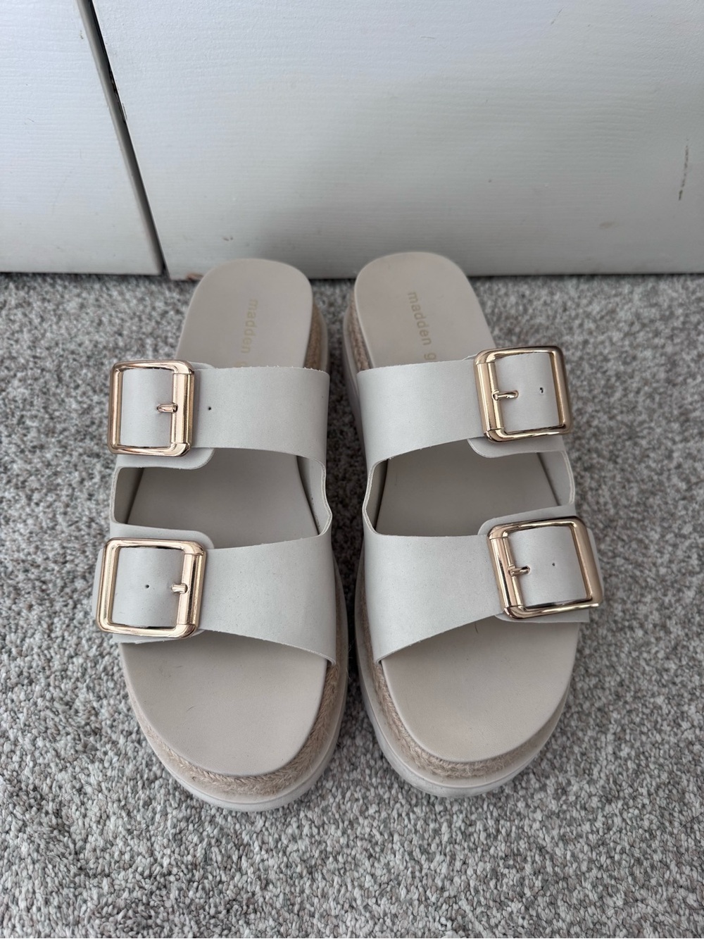 Madden Girl Cream Double Buckle Platform Sandals